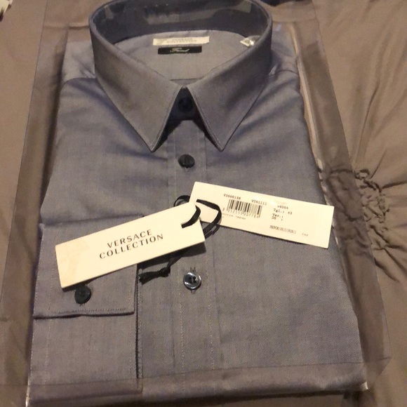 NIB Versace Dark Denim Blue Dress Shirt $295 - Picture 4 of 7